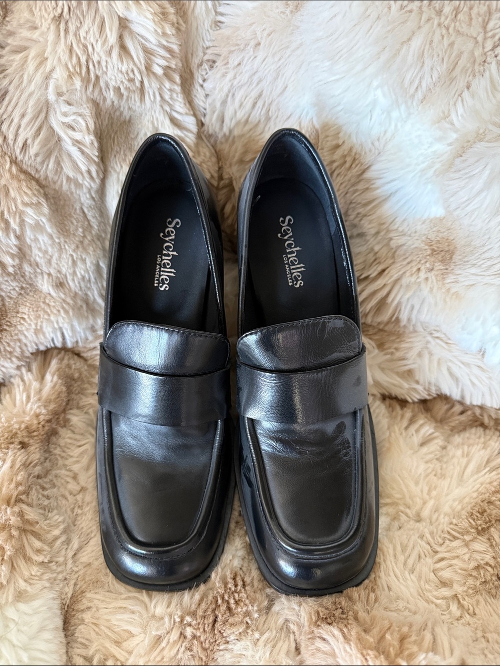 Seychelles Black Leather Penny-Style Slip-On Loafers